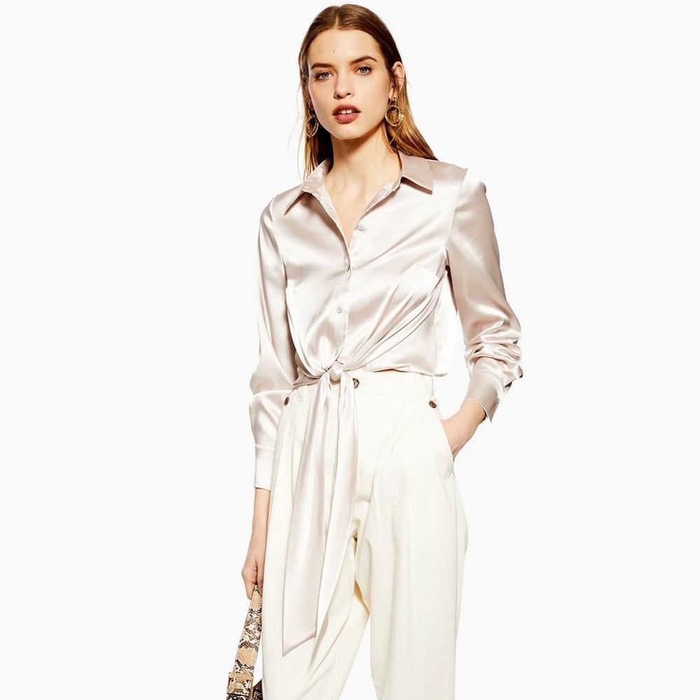 TOPSHOP Creme Satin Tie Top
